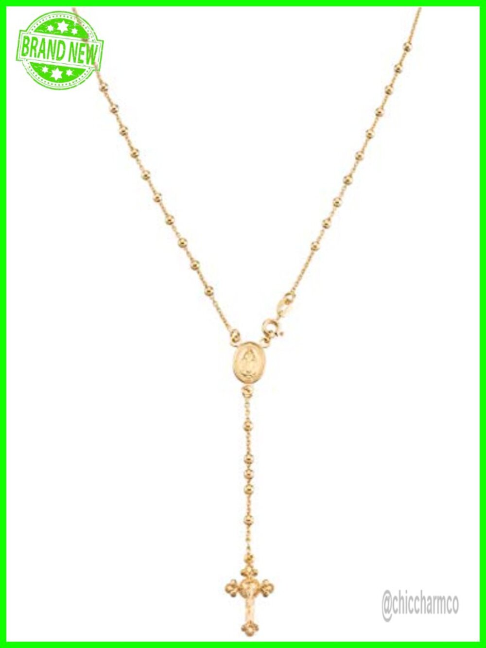 Italian 925 Sterling Silver Rosary Bead Y Necklace Cross Pendant